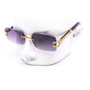 Men Sunglasses Trendy Black Lens Rectangular Fashion Retro Shades Gold‎ Lentes
